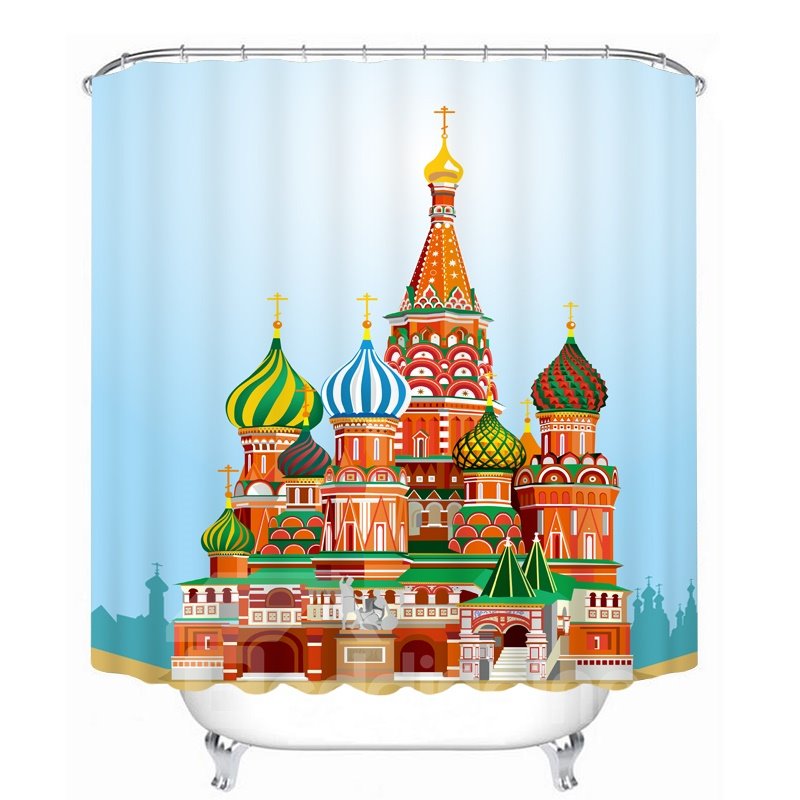 El castillo en la cortina de ducha 3D del baño con impresión de cuento de hadas