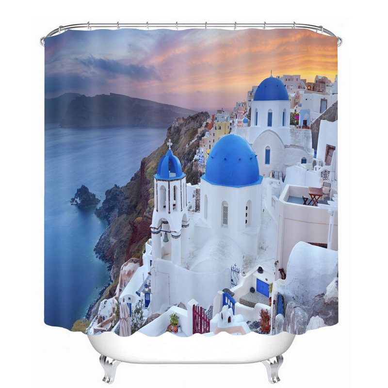 Beautiful Greece Aegean Sea Town Printing Bathroom 3D Shower Curtain
