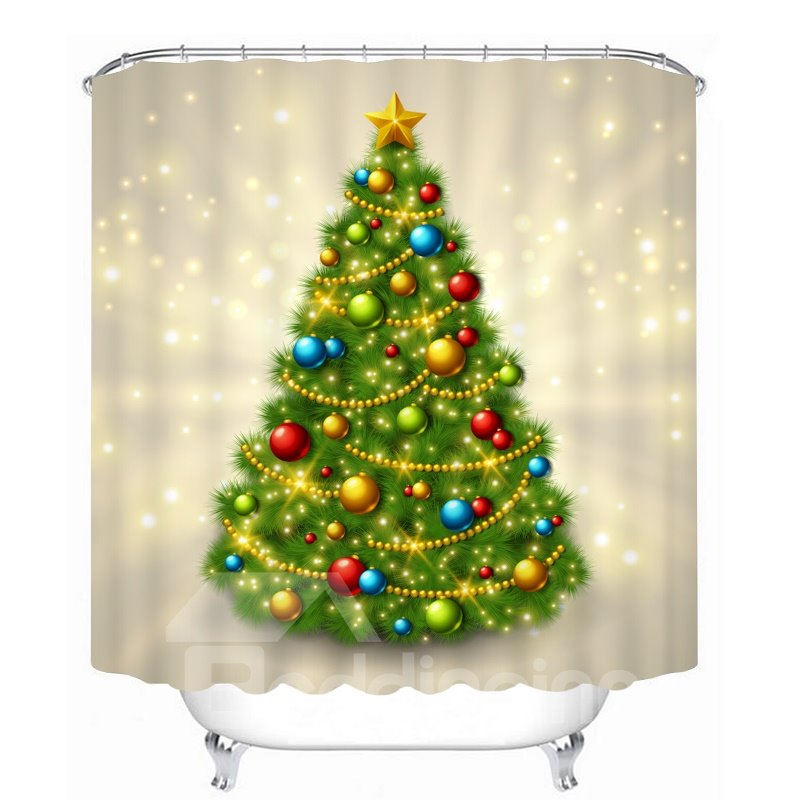 Flaring Christmas Tree with Decors Printing Bathroom 3D Shower Curtain