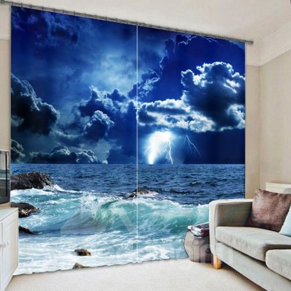 Dark Night and Blue Sky with Storm Printing Thick Polyester Decorative Custom 3D Curtain