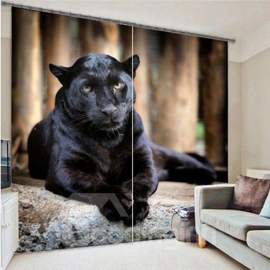 Cortina personalizada para sala de estar, decoración de estilo Animal con estampado de pantera agachada feroz en 3D