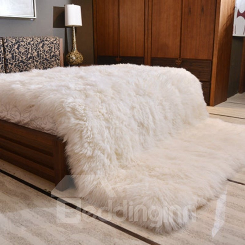 Chic Style Solid White Super Soft Shaggy Fuzzy Fur Fluffy Blanket