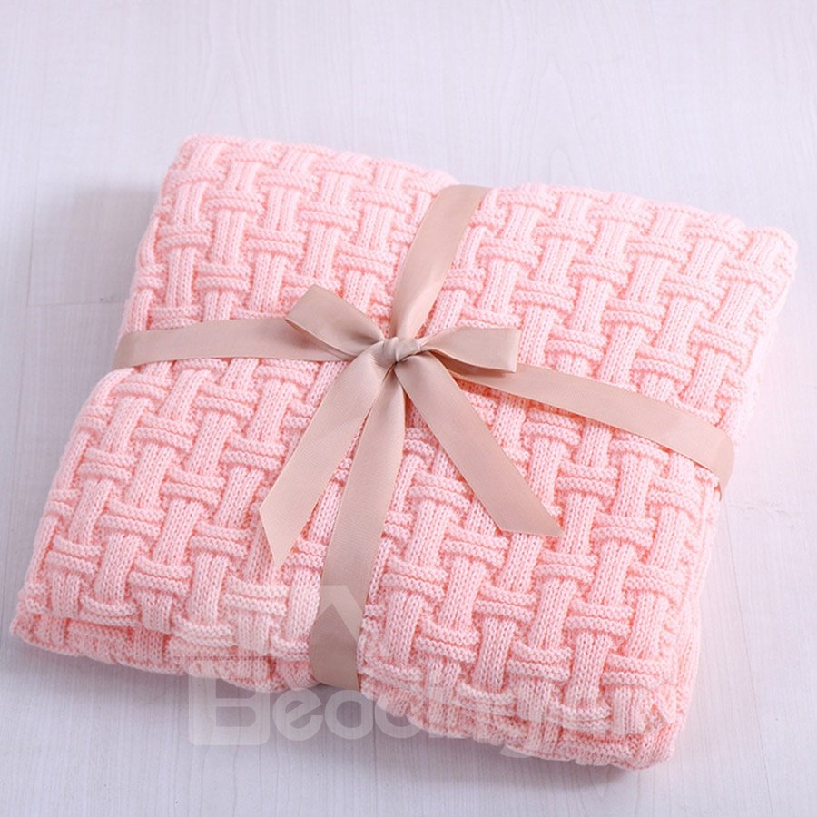 Knitting Technics Cotton Material Rectangle Shape Plain Pattern Thread Blanket