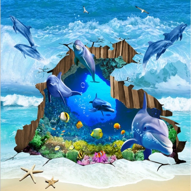 Zarte springende Delfine von Ocean Home, dekorative, wasserfeste 3D-Bodenwandbilder