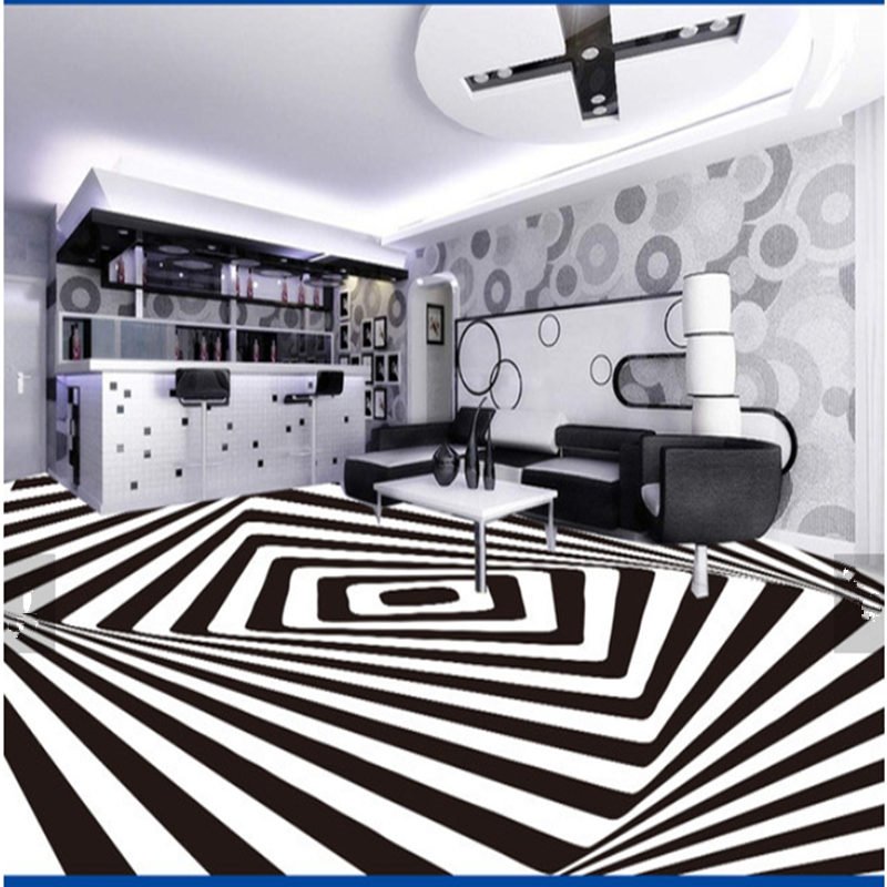 Weiße und schwarze dreidimensionale geometrische Muster, dekorative, wasserdichte 3D-Bodenwandbilder