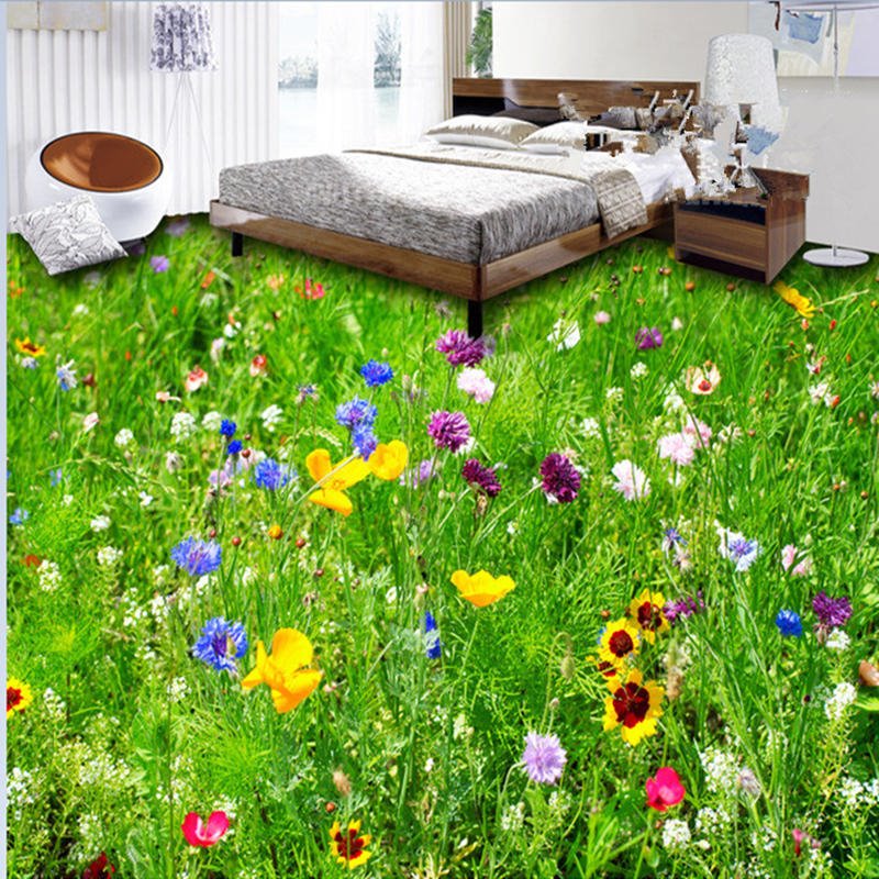 Spektakuläre, wunderschöne Grasland- und Blumenmuster, die wasserdichte 3D-Bodenwandbilder verbinden