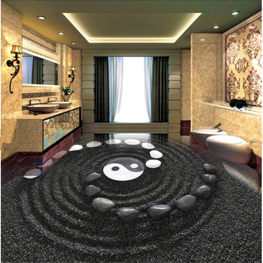 Impresionantes murales de piso personalizados en 3D con patrón de Tai Chi de piedra de lujo, decorativos para el hogar