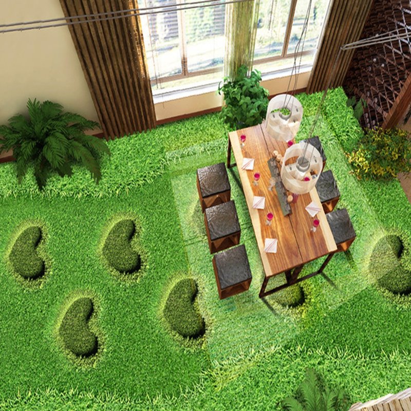 Warm Decorative Grass Land with Heart Shape Design Waterproof Splicing 3D Floor Murals