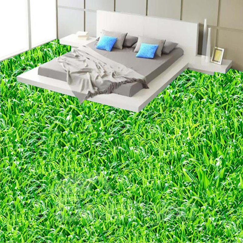 Murales de suelo 3D impermeables decorativos para el hogar, tierra de hierba verde realista