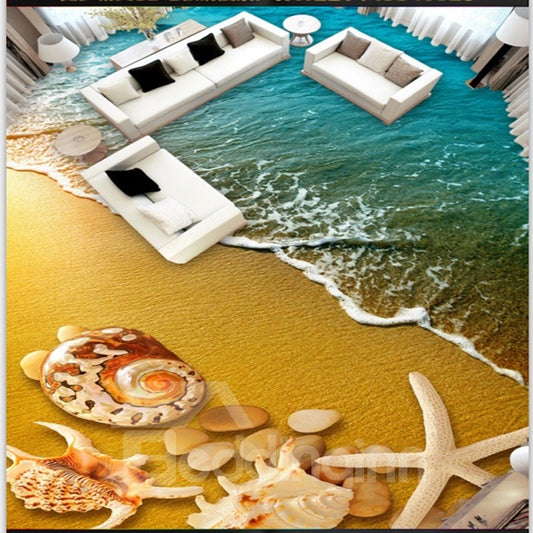 Realistic Seashell and Starfish by the Sea Scenery Waterproof 3D Floor Murals