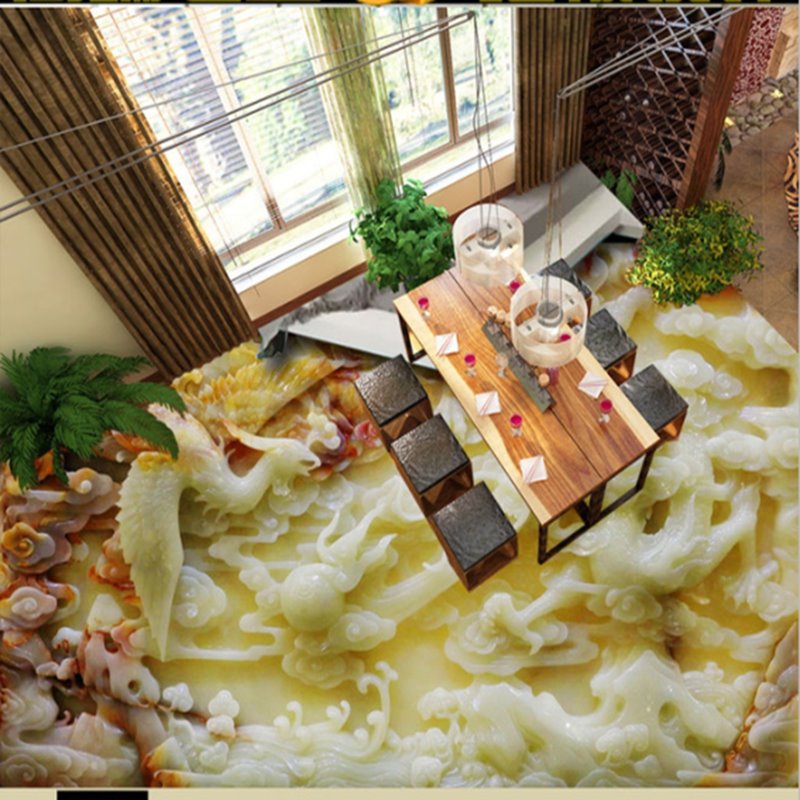 Murales de suelo 3D impermeables decorativos para el hogar con patrón de dragón y Fénix tridimensional clásico