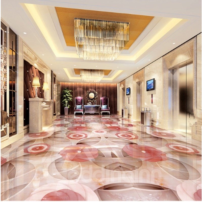 Murales de piso 3D con empalme impermeables con patrón de flores rosadas de diseño creativo moderno