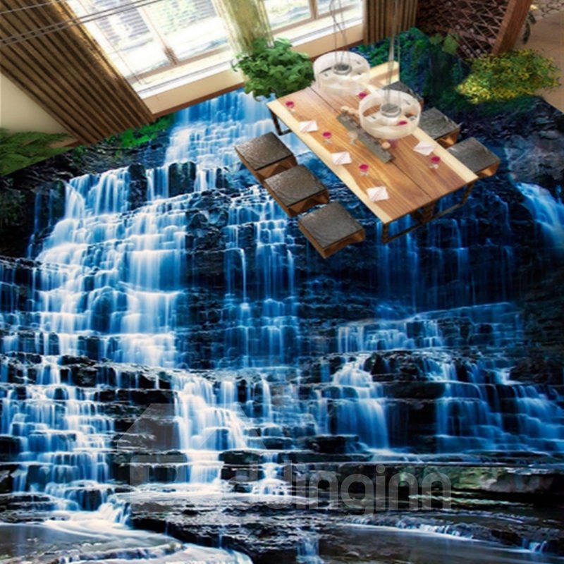 Murales de suelo 3D impermeables con patrón de cascada fresca tridimensional en la montaña