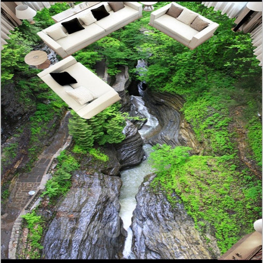 Spezielles Design „Stream Between the Rock“-Muster für Zuhause, dekorative, wasserdichte 3D-Bodenwandbilder