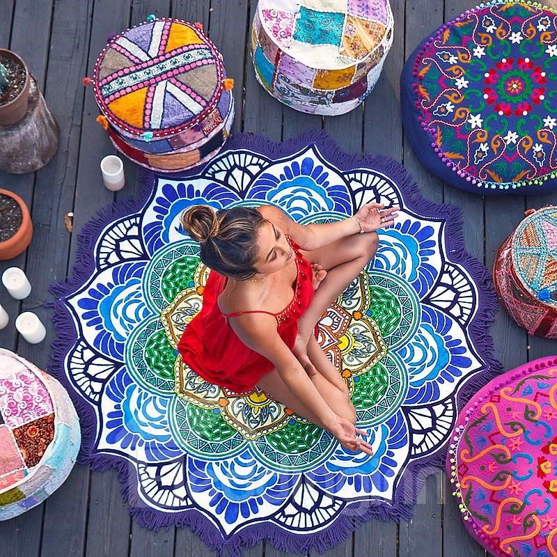Vintage Indian Mandala Style Round BeachThrow Mat