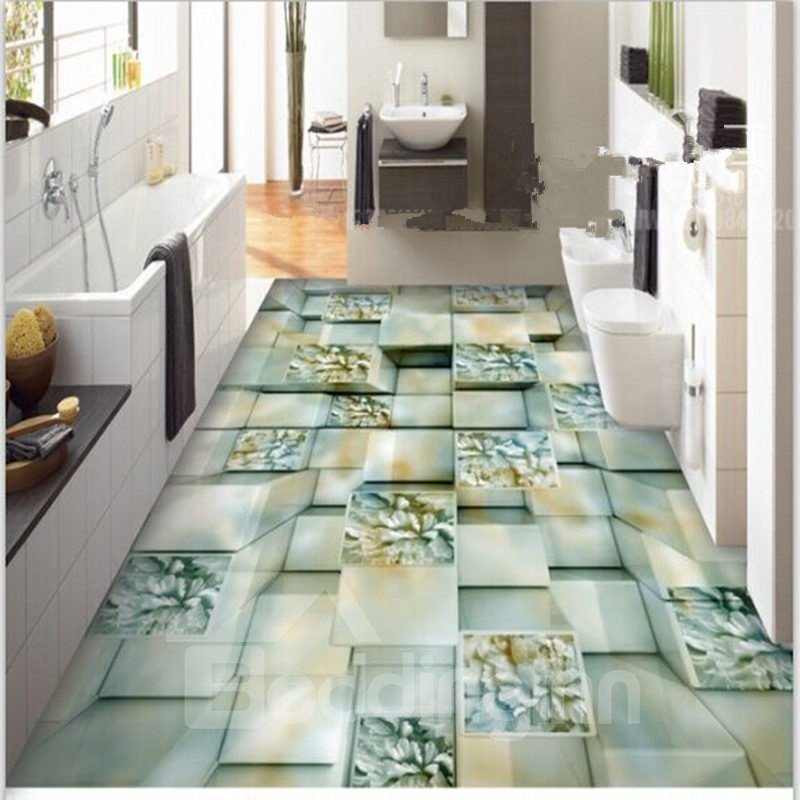 Three-dimensional Creative Square Flower Pattern Nonslip and Waterproof 3D Floor Murals