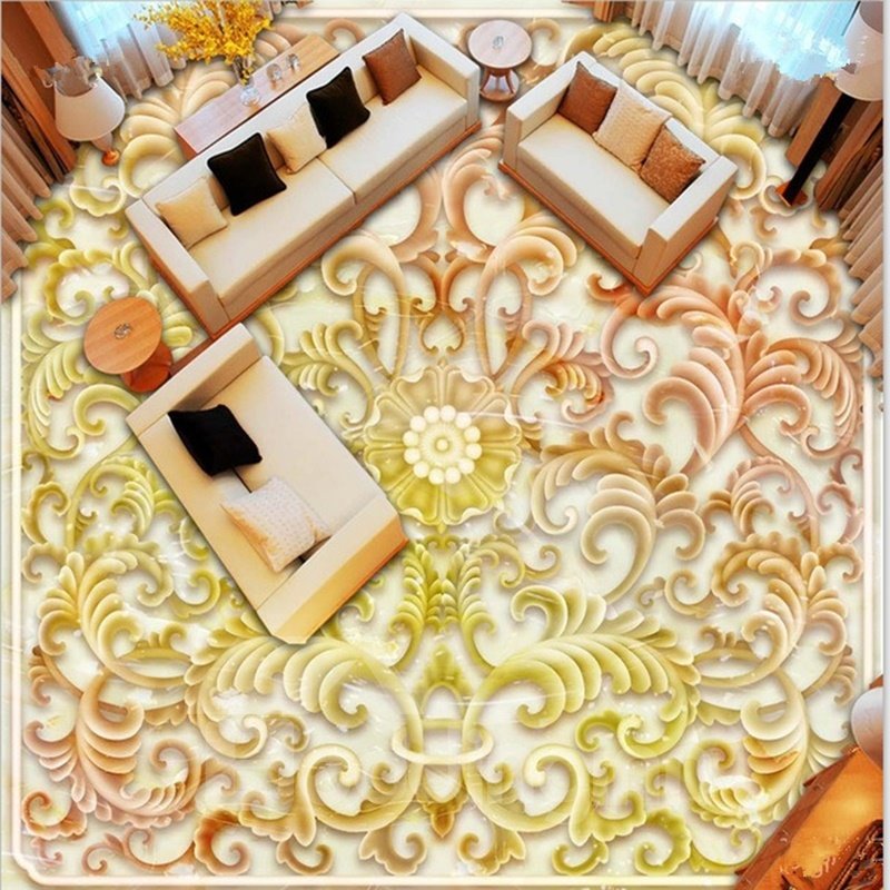 Murales de piso 3D impermeables con decoración clásica de sala de estar con estampado de flores