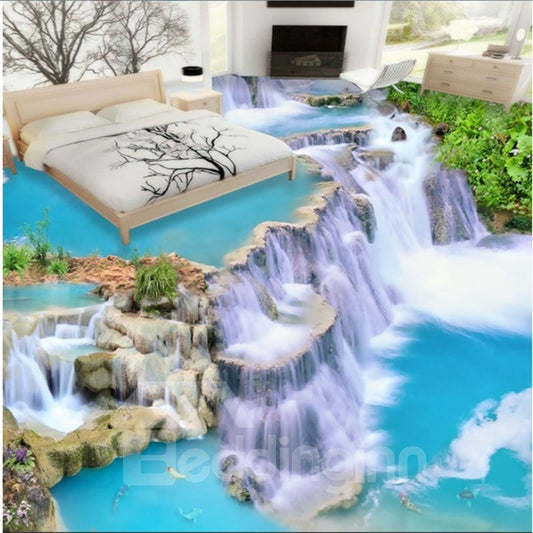 3D-Wasserfall-Muster, PVC, wasserdicht, rutschfest, selbstklebend, umweltfreundlich, Bodenwandbilder