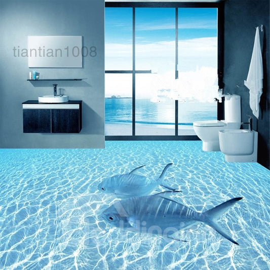 Blue Fishes Swimming in The Sea Splicing 3D Waterproof Floor/Wall Murals