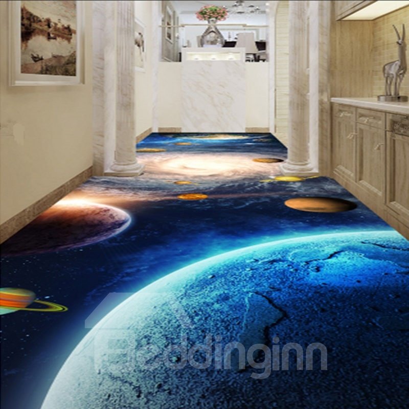Fabulosos murales de suelo 3D impermeables decorativos para pasillo de casa con patrón de galaxia azul