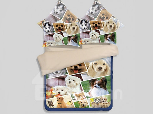Juegos de funda nórdica de poliéster de 4 piezas con estampado de cachorros 3D agradables