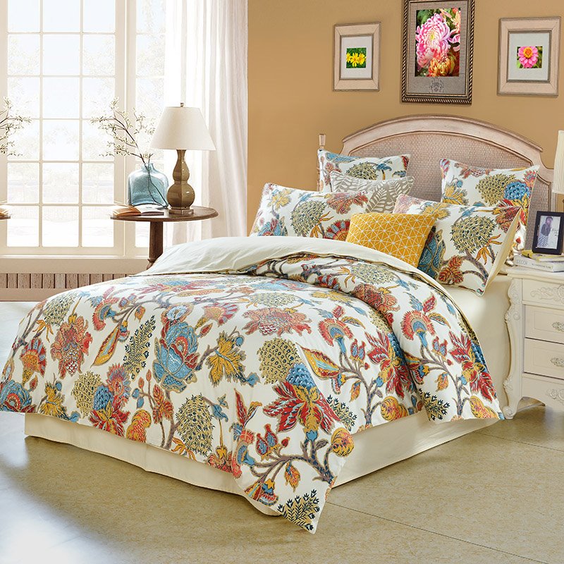 Colorful Leaves Flowers Ethnic Style Floral 4 Piece Bedding Sets All-Season Ultra-soft Microfiber No-fading Duvet Cover Set Reactive Printing Machine Wash Bedding Sets