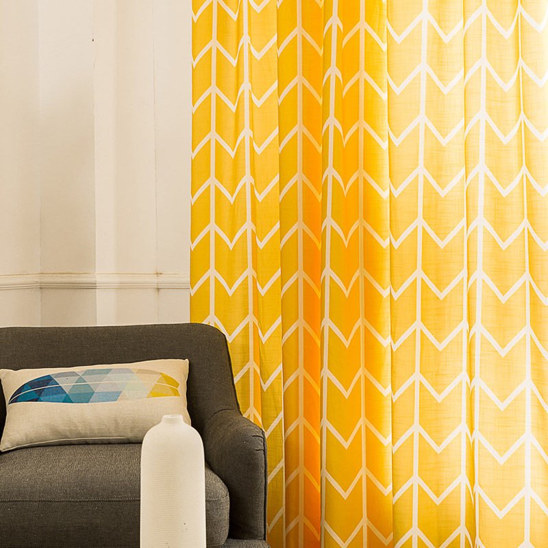 Cortina personalizada de mezcla de lino y algodón amarillo con decoración de ventana concisa moderna