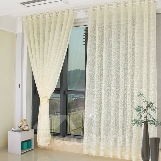 Modern Fashion Beige Floral Living Custom Sheer Curtain