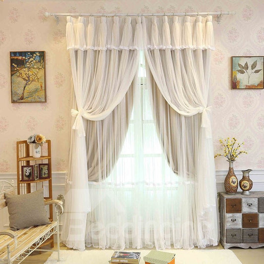 Blackout y decoración que combinan la cortina de habitación de doble pellizco color beige romántico estilo princesa