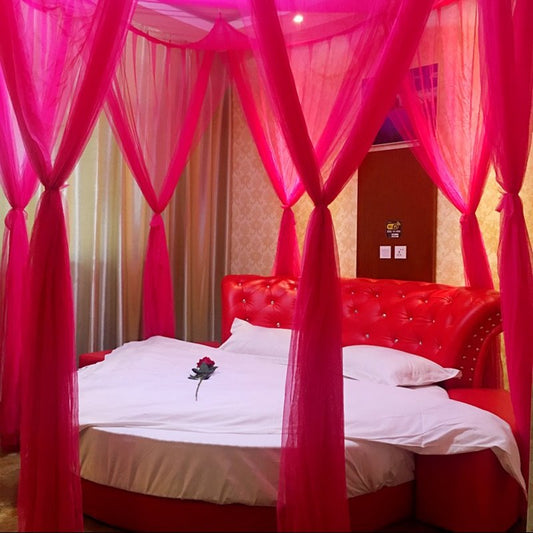 Dosel de cama de poliéster rojo de ocho esquinas romántico estilo rococó