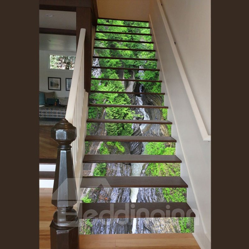 Amazing Modern Design Forest Stream Pattern Waterproof 3D Stair Steps Sticker