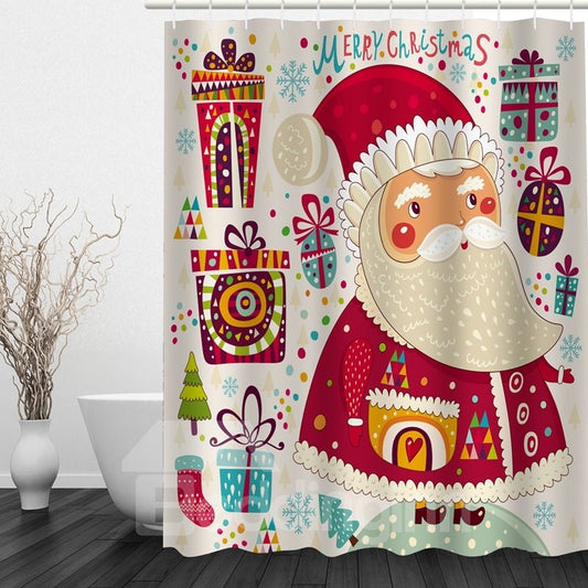 Cute Cartoon Santa Printing Christmas Theme Bathroom 3D Shower Curtain
