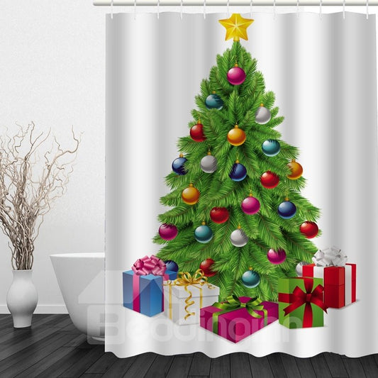 Wasserdichter 3D-Duschvorhang für Badezimmer mit Clip-Art-Weihnachtsbaum-Druck