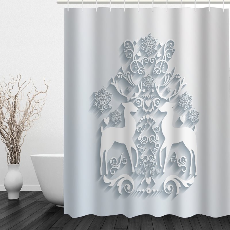 Cortina de ducha 3D para baño con tema navideño con estampado de renos en relieve