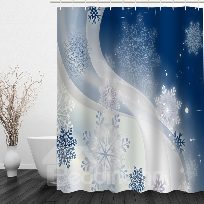 Cortina de ducha 3D para baño con tema navideño con estampado de flores de nieve delicadas