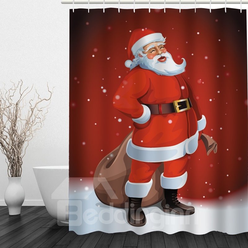 Lachender Weihnachtsmann zieht Paket und druckt Weihnachtsthema-Badezimmer-3D-Duschvorhang