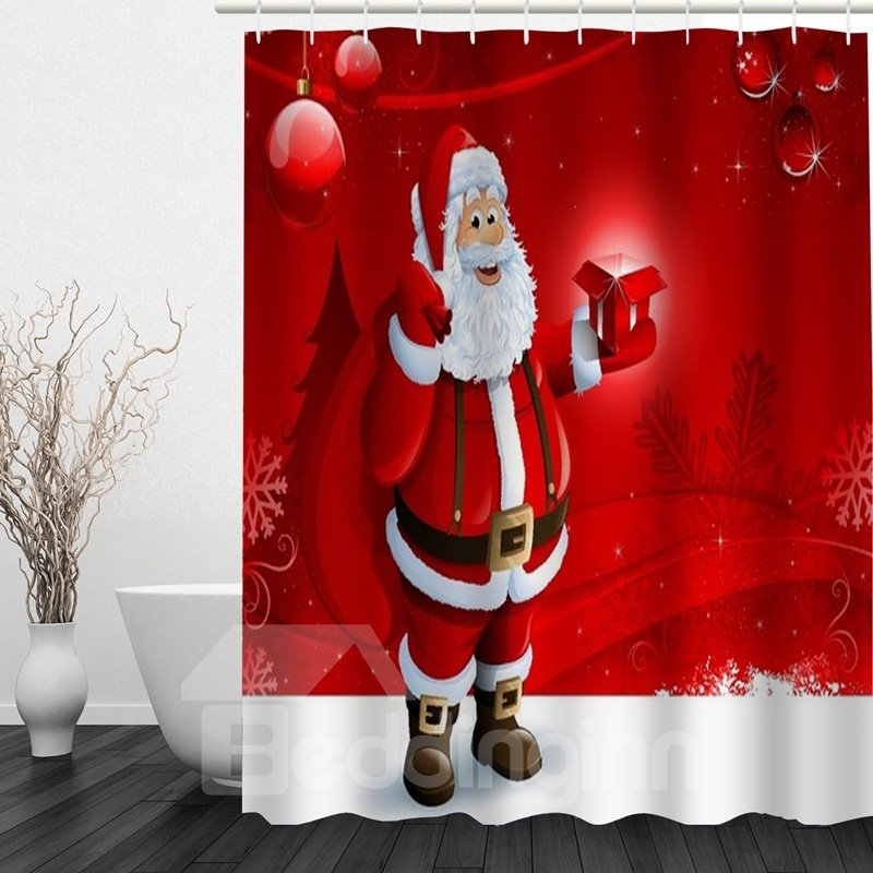 Santa sonriente lleva regalos que imprimen la cortina de ducha 3D del baño del tema de Navidad