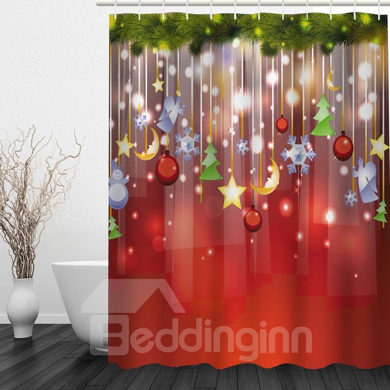 Clip Art Christmas Decoration in the Tree Printing Bathroom 3D Shower Curtain