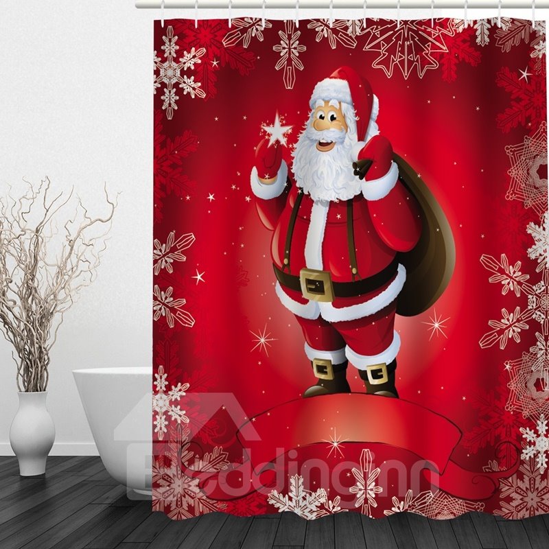 Red Santa Printing Christmas Theme Bathroom 3D Shower Curtain Waterproof