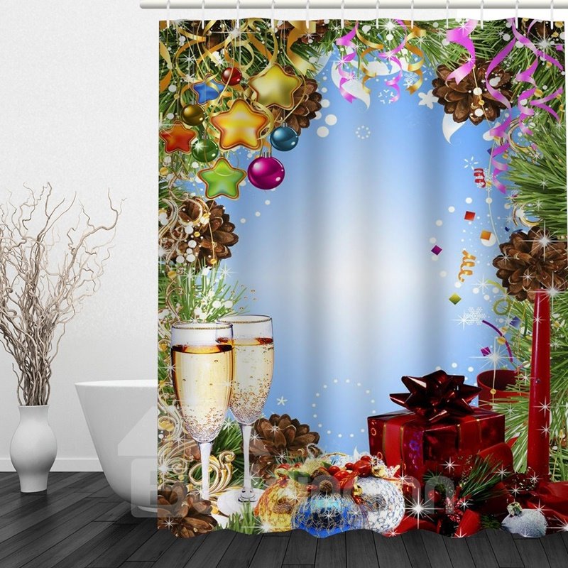 3D-Duschvorhang mit Motiv „Fancy Dinner“ für das Badezimmer mit Weihnachtsmotiv