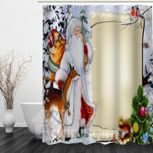 Cortina de ducha 3D para baño con tema navideño con estampado de dibujos animados de Papá Noel y animales