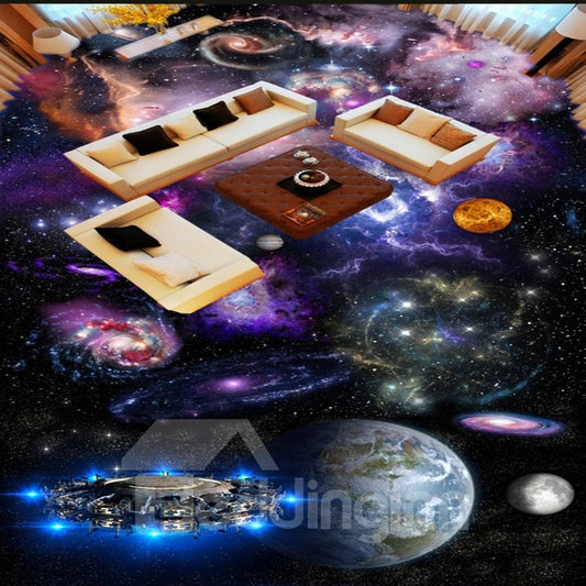 Colorful Modern Design Planets Print Home Decorative Waterproof 3D Floor Murals