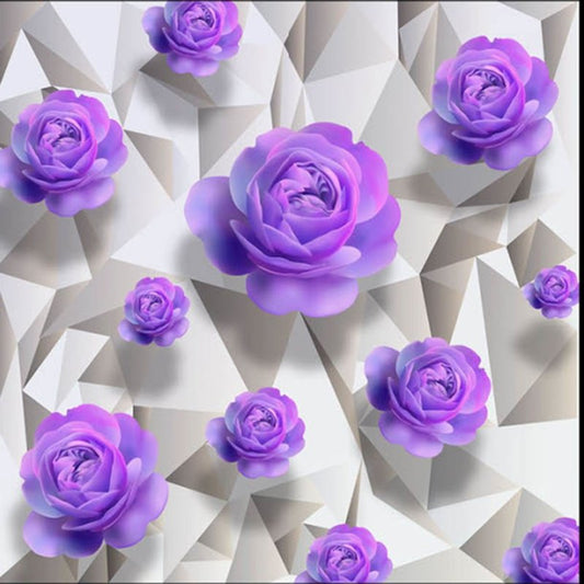 Purple Roses 3D White Waterproof Floor/Wall Murals