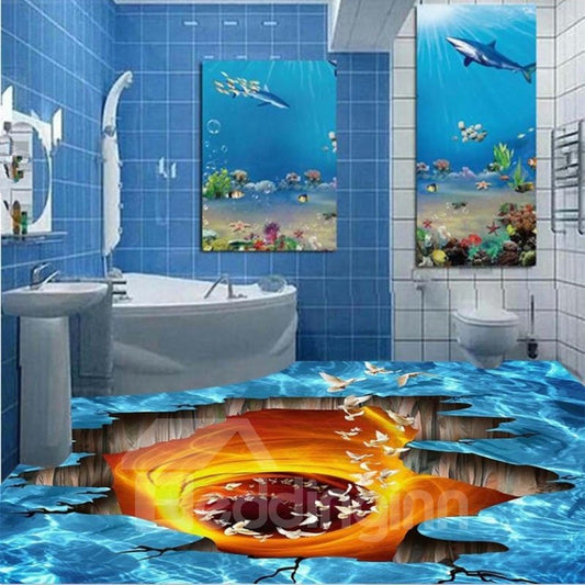 Decorative Creative Flying Birds in a Broken Hole Print Nonslip and Waterproof 3D Floor Murals