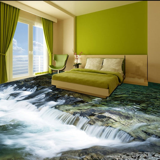 Murales de piso 3D impermeables decorativos para el hogar con estampado fresco y fresco de río límpido