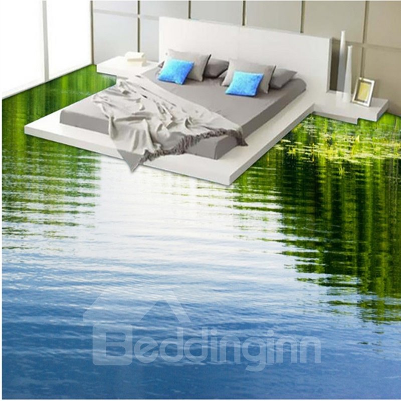 Murales de piso 3D con empalme impermeable decorativo para el hogar con diseño de impresión de lago límpido tranquilo