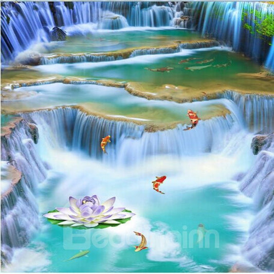 Kreative Design-Goldfische im Wasserfall-See-Muster, dekorative Spleiß-3D-Bodenwandbilder