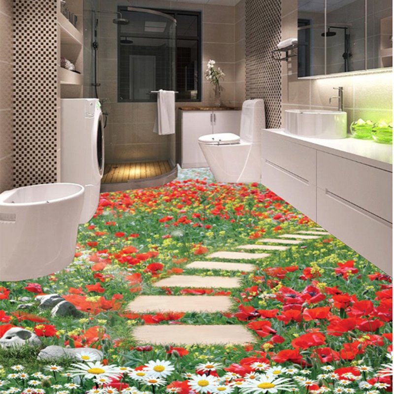 Gorgeous Flowers Stone Path Pattern Home Decorative 3D Floor Murals