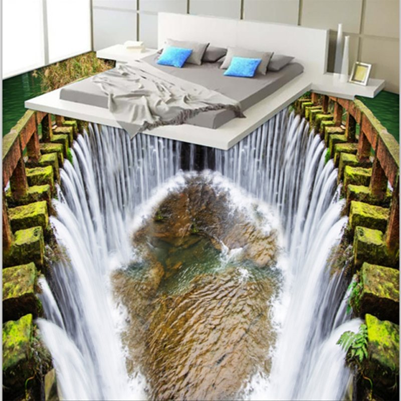 Murales de piso 3D impermeables decorativos con diseño de cascadas de embalse de diseño moderno de lujo