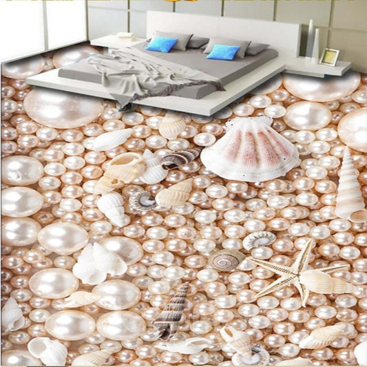 Wasserdichte 3D-Bodenwandbilder mit Perlen, Seesternen, Schnecken und Muscheln